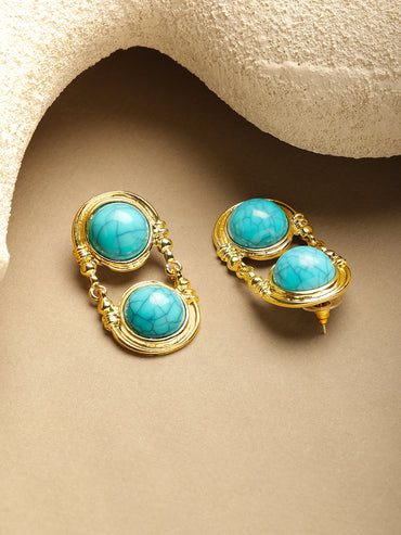 Turquoise Charm Spherical Double Drop Earrings