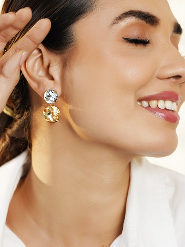 White & Gold Crystal Drop Earrings