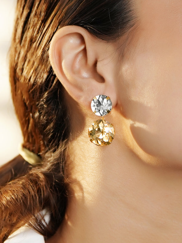 White & Gold Crystal Drop Earrings
