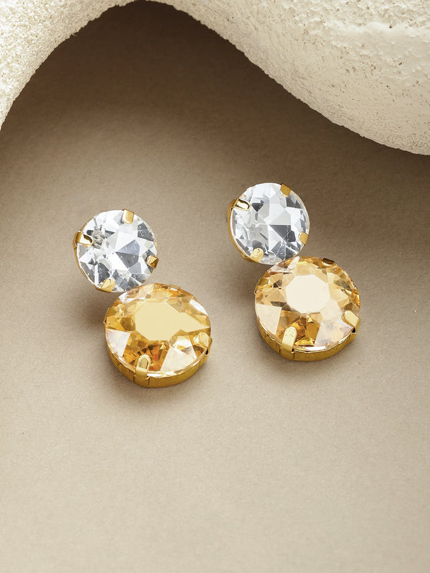 White & Gold Crystal Drop Earrings