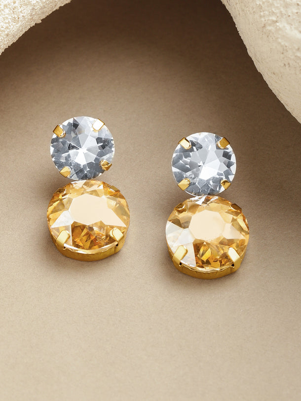 White & Gold Crystal Drop Earrings