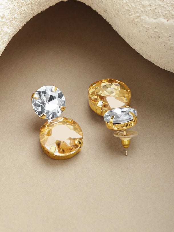 White & Gold Crystal Drop Earrings