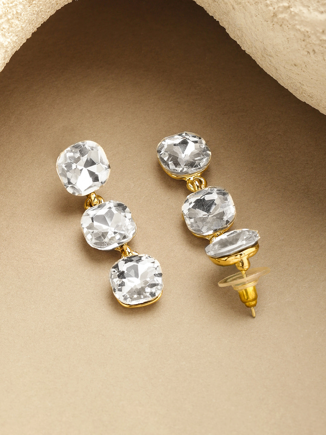 Rubans 18K Gold Plated Crystals Studded Square Drop Earrings