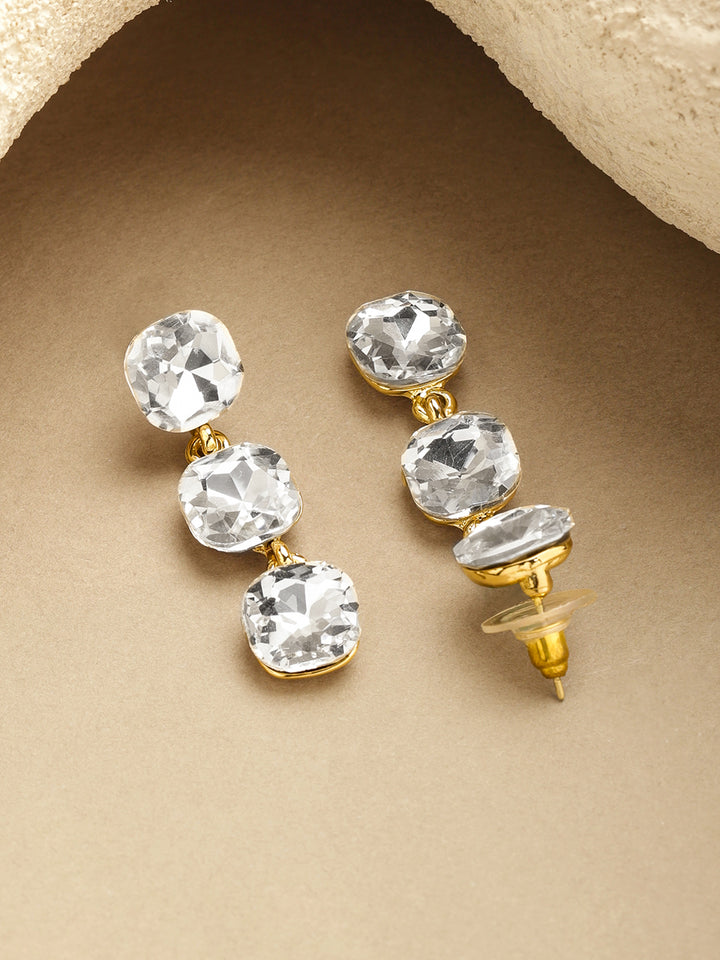 Rubans 18K Gold Plated Crystals Studded Square Drop Earrings
