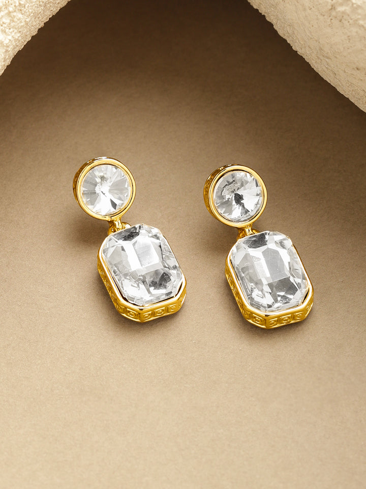 Rubans 18K Gold Plated Crystals Studded Geometric Drop Earrings