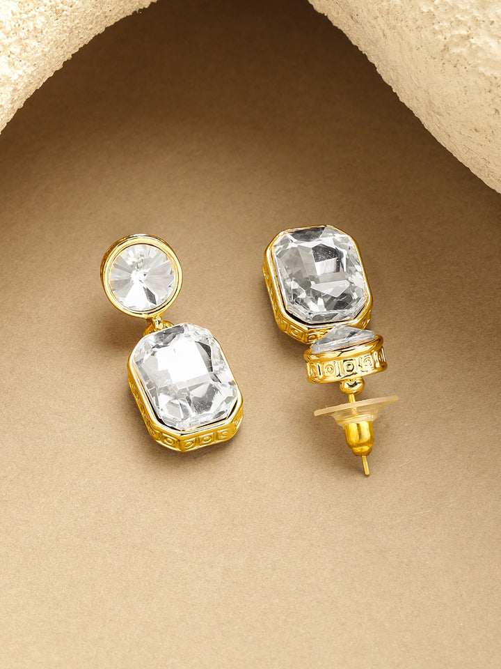 Rubans 18K Gold Plated Crystals Studded Geometric Drop Earrings