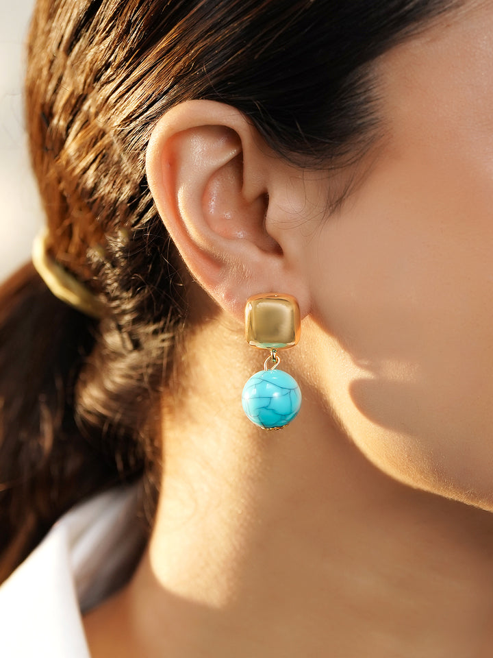 Rubans 18K Gold Plated Artificial Beaded Spherical Drop Earrings