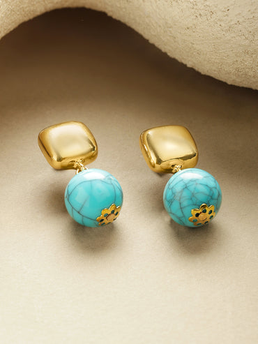 Gold Toned Blue Drop Earrings