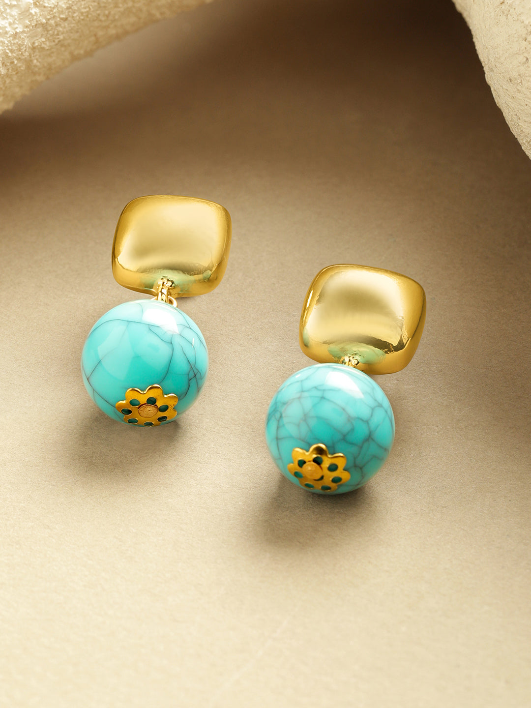 Rubans 18K Gold Plated Artificial Beaded Spherical Drop Earrings