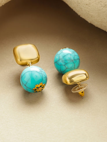 Gold Toned Blue Drop Earrings