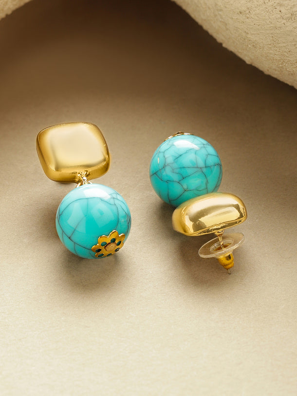 Gold Toned Blue Drop Earrings