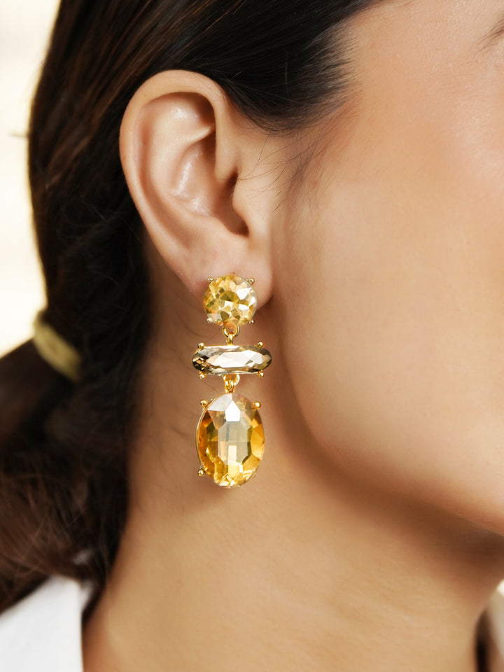 Rubans 18K Gold Plated Crystals Studded Geometric Drop Earrings