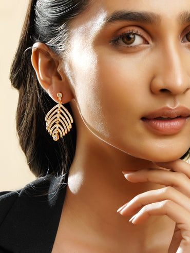 Golden Leaffall Sparkle Drop Earrings