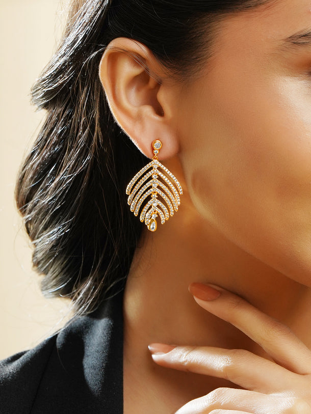 Golden Leaffall Sparkle Drop Earrings