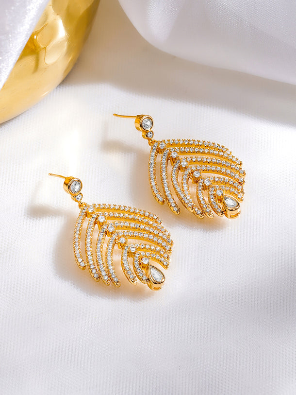 Golden Leaffall Sparkle Drop Earrings