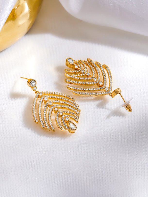 Golden Leaffall Sparkle Drop Earrings