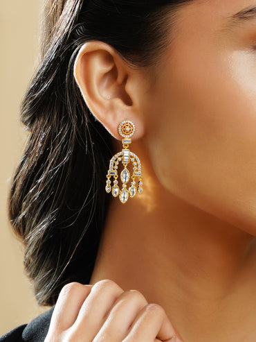 Rubans 18K Gold Plated Arch Chandelier Earrings with Marquise & Teardrop Cubic Zirconia