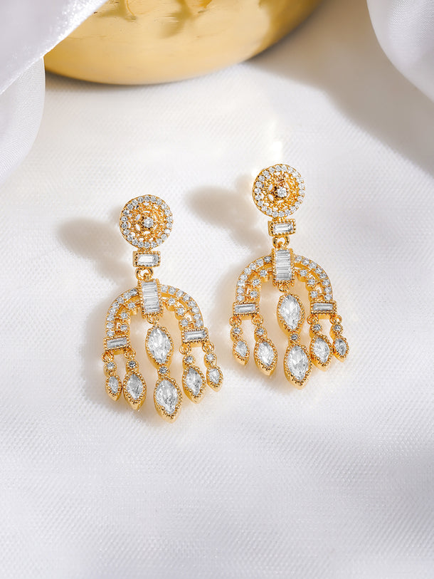 Rubans 18K Gold Plated Arch Chandelier Earrings with Marquise & Teardrop Cubic Zirconia