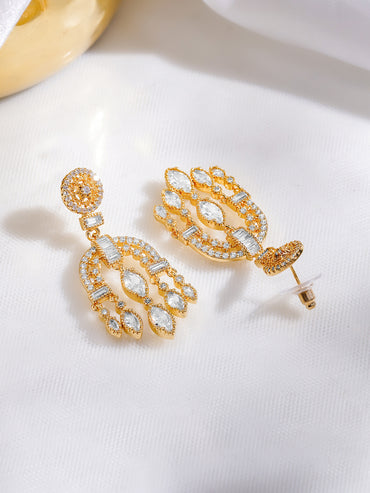 Rubans 18K Gold Plated Arch Chandelier Earrings with Marquise & Teardrop Cubic Zirconia