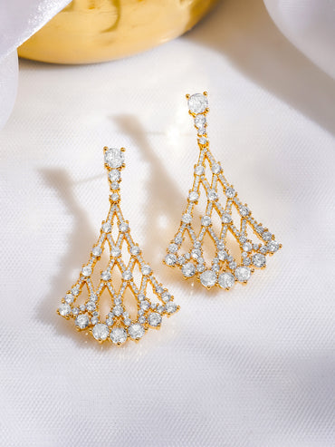 Rubans 18K Gold Plated Lattice Fan Design Cubic Zirconia Dangler Earrings