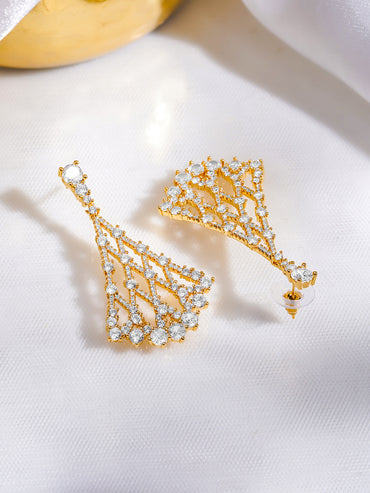 Rubans 18K Gold Plated Lattice Fan Design Cubic Zirconia Dangler Earrings