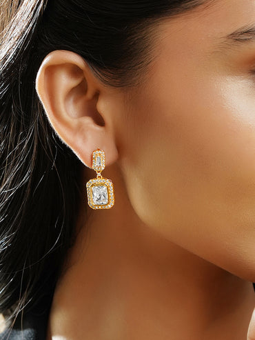 Rubans 18K Gold-Plated Drop Earrings with Crystal Cubic Zirconia Sparkling Stones