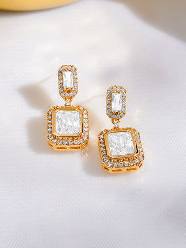 Rubans 18K Gold-Plated Drop Earrings with Crystal Cubic Zirconia Sparkling Stones