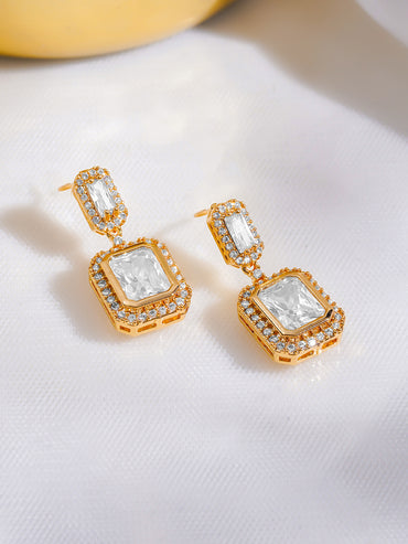 Rubans 18K Gold-Plated Drop Earrings with Crystal Cubic Zirconia Sparkling Stones