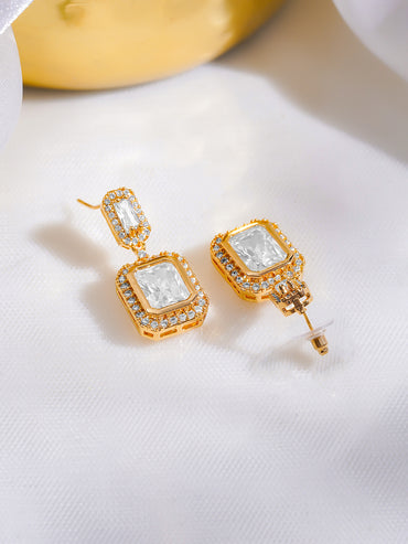 Rubans 18K Gold-Plated Drop Earrings with Crystal Cubic Zirconia Sparkling Stones