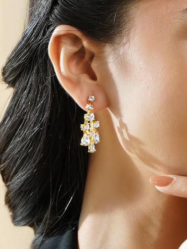 Rubans 18K Gold-Plated Clear AD Cluster Drop Earrings