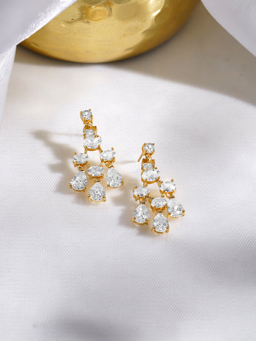 Rubans 18K Gold-Plated Clear AD Cluster Drop Earrings
