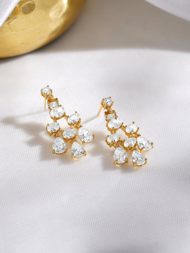 Rubans 18K Gold-Plated Clear AD Cluster Drop Earrings