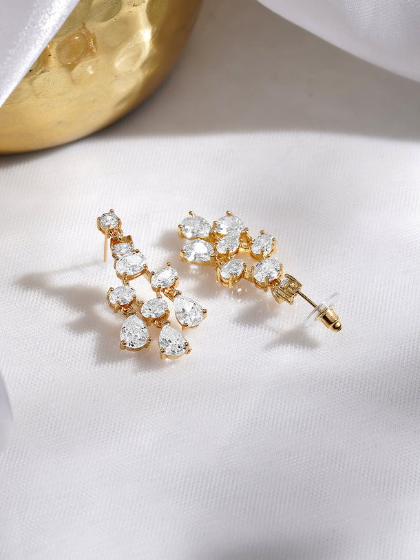 Rubans 18K Gold-Plated Clear AD Cluster Drop Earrings