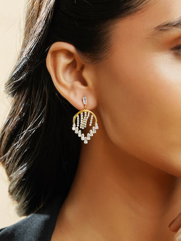 Rubans 18K Gold-Plated Brass Clear Cubic Zirconia Embellished Modern Drop Earrings