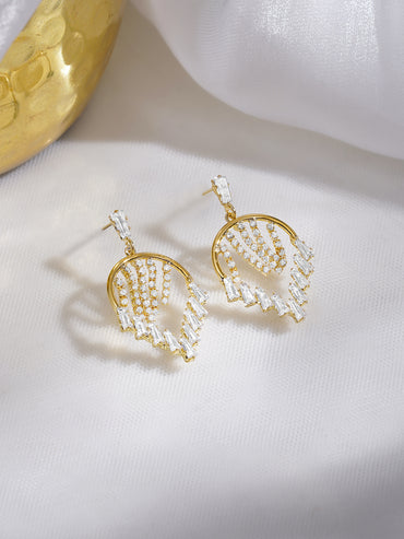 Rubans 18K Gold-Plated Brass Clear Cubic Zirconia Embellished Modern Drop Earrings