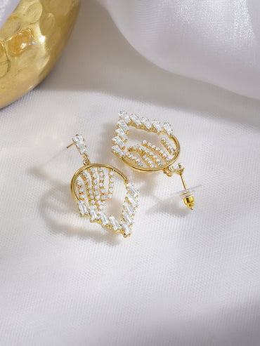 Rubans 18K Gold-Plated Brass Clear Cubic Zirconia Embellished Modern Drop Earrings