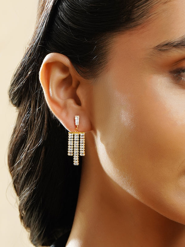 Rubans 18K Gold Plated Crystal Zirconia Embellished Multi-Tassel Statement Earrings