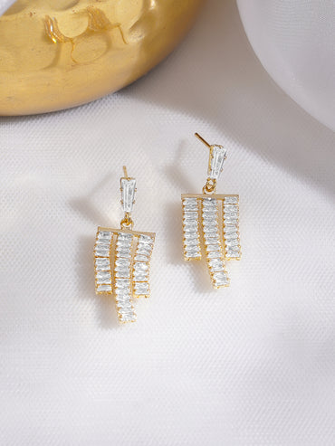 Rubans 18K Gold Plated Crystal Zirconia Embellished Multi-Tassel Statement Earrings