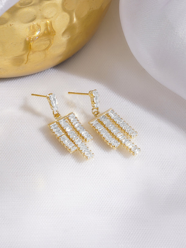 Rubans 18K Gold Plated Crystal Zirconia Embellished Multi-Tassel Statement Earrings