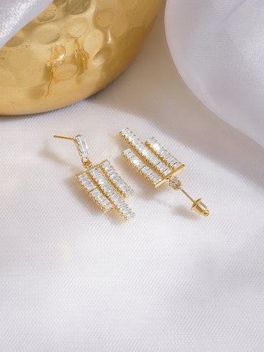 Rubans 18K Gold Plated Crystal Zirconia Embellished Multi-Tassel Statement Earrings