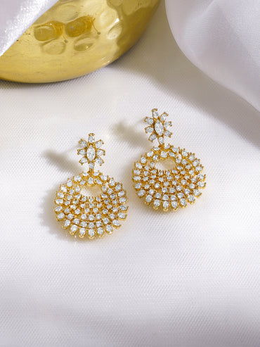 Rubans 18K Gold-Plated Round Crystal Zirconia Studded Statement Drop Earrings