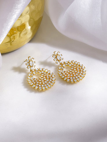 Rubans 18K Gold-Plated Round Crystal Zirconia Studded Statement Drop Earrings
