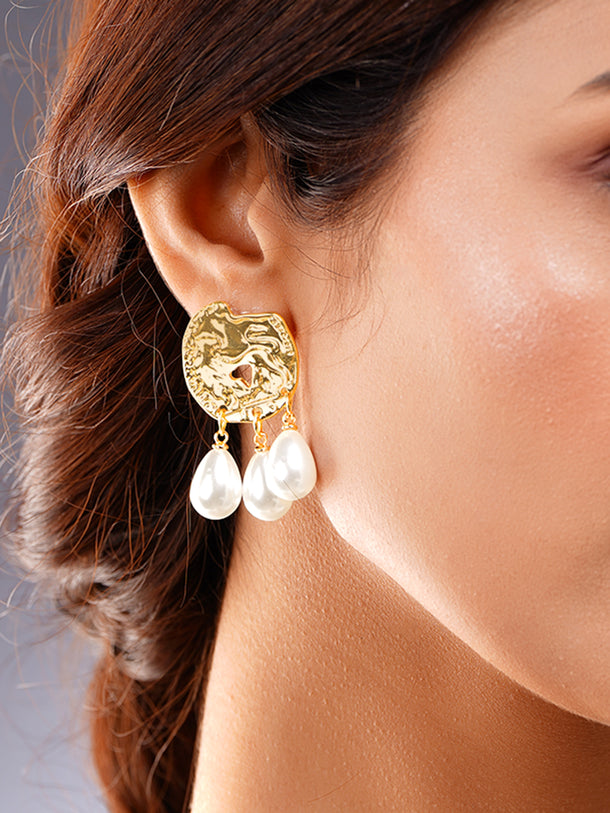 Gold Pearl Drop Statement Earrings