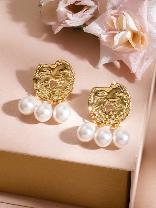 Gold Pearl Drop Statement Earrings