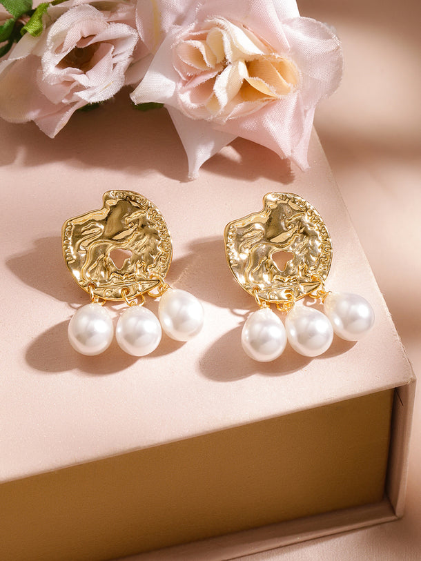 Gold Pearl Drop Statement Earrings