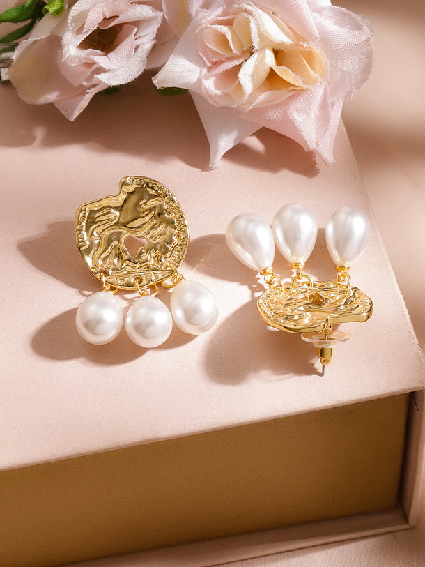 Gold Pearl Drop Statement Earrings