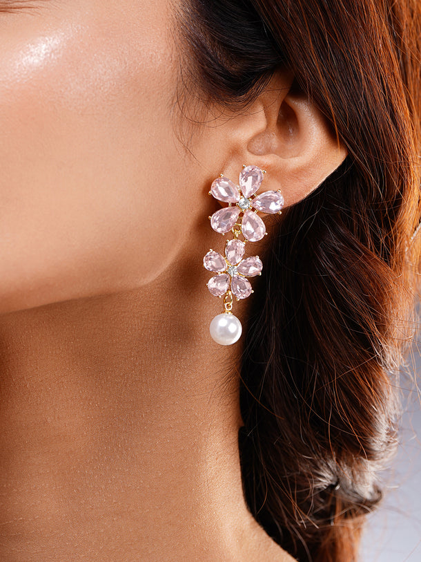 Blush Pink Crystal Floral Drop Earrings