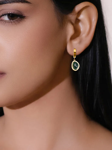 Demi Fine 18K Gold Plated Emerald Oval Drop Hoop Earrings | Anti Tarnish