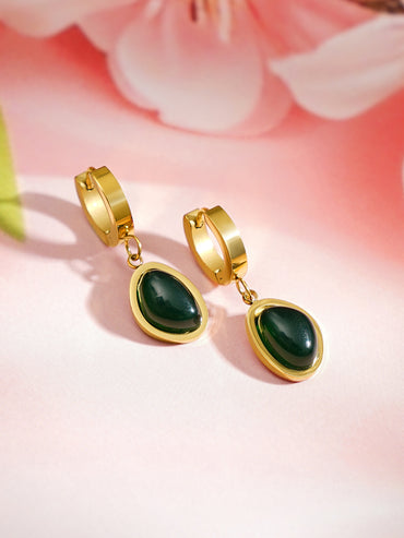 Demi Fine 18K Gold Plated Emerald Oval Drop Hoop Earrings | Anti Tarnish
