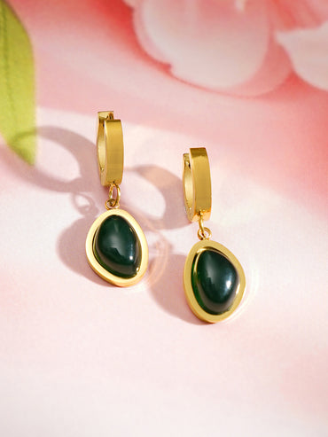 Demi Fine 18K Gold Plated Emerald Oval Drop Hoop Earrings | Anti Tarnish